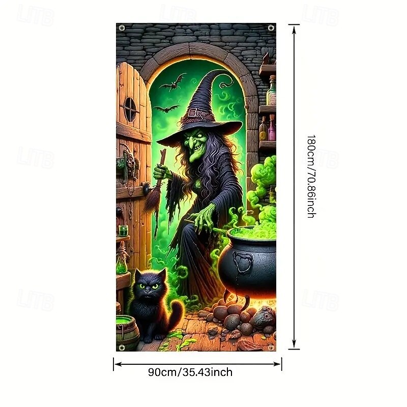 Halloween Door Decorations Halloween Door Covers Skeletons Pumpkin Door Tapestry Door Curtain Decoration Backdrop Door Banner for Front Door Farmhouse Holiday Party Decor Supplies3