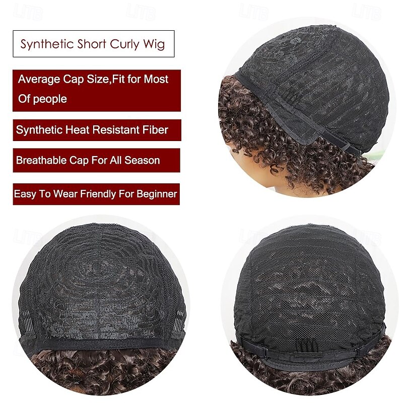 Short Kinky Curly Wigs With Bangs for Black Women Wigs Synthetic Curly Wig High Temperature Fiber Short Curly Afro Wig4