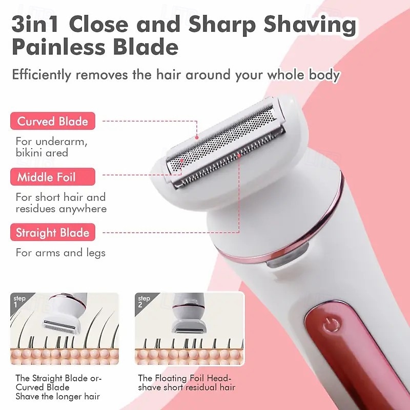 5-in-1 Hair Removal Epilator Shaver Face Razor Facial Brush Face Massage Body Exfoliator Rechargeable Hair Removal for Women4