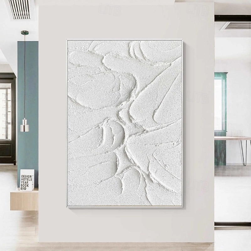 3D White oil painting Hand-Painted Thick Texture Oil Painting Beige White Painting On Canvas Abstract Textured oil painting for Wall Art painting for Living Room artwork2