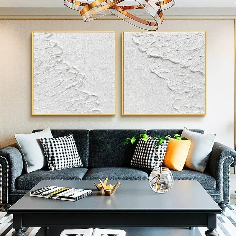 Handmade 3D White Oil Painting on Canvas Large hand painted Abstract Textured Palette Knife Boho oil painting Wall Art Custom Contemporary Minimalist artwork for Living Room bedroom home Decor2