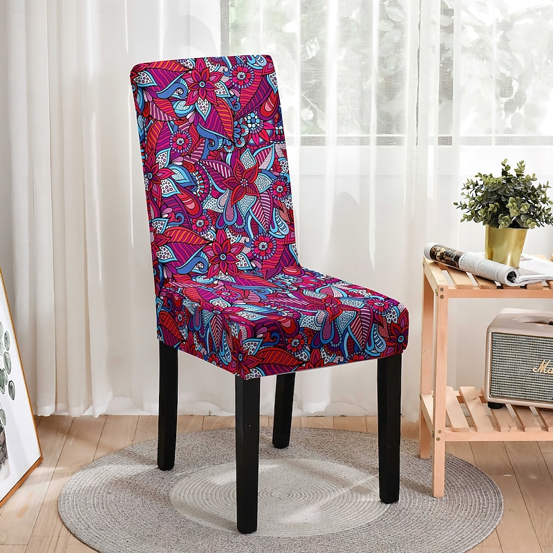 Stretch Floral Dining Chair Cover Elastic Slipcovers High Back Dining Chair Cover Easy to Fit and Remove Protects Against Spills and Stains Machine Washable Ideal for Home Decor4