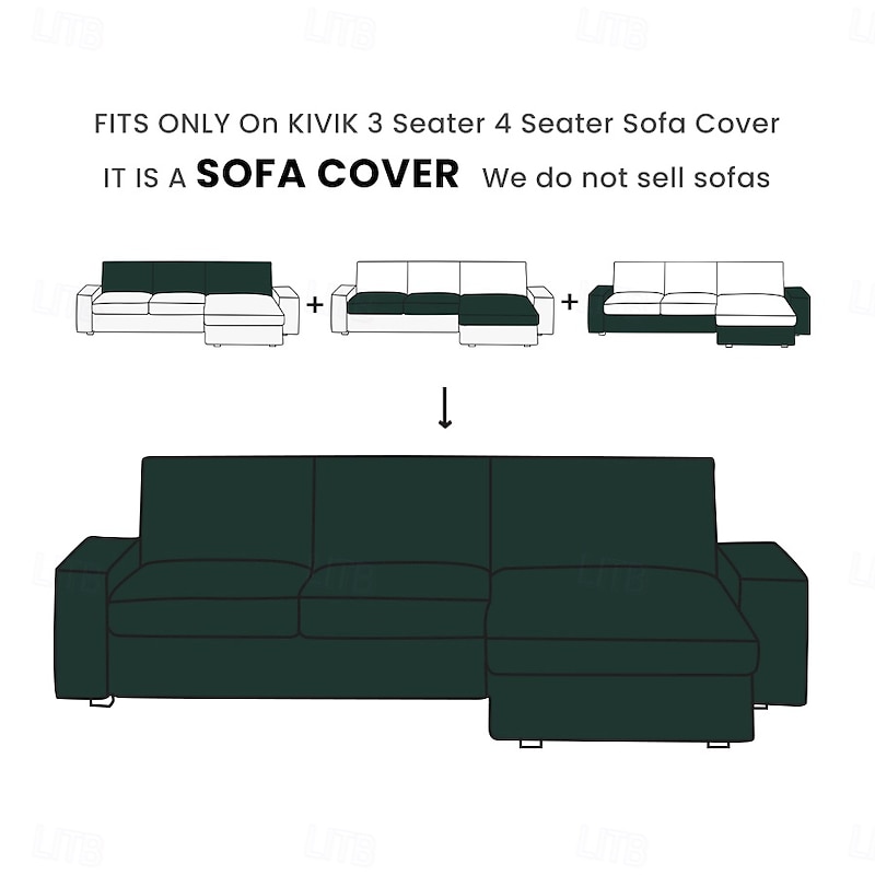 3 Seater 4 Seater Sofa Cover L Shaped with Armrests Solid Color Quilted Polyester Slipcovers  KIVcover LITB PRIME cover2