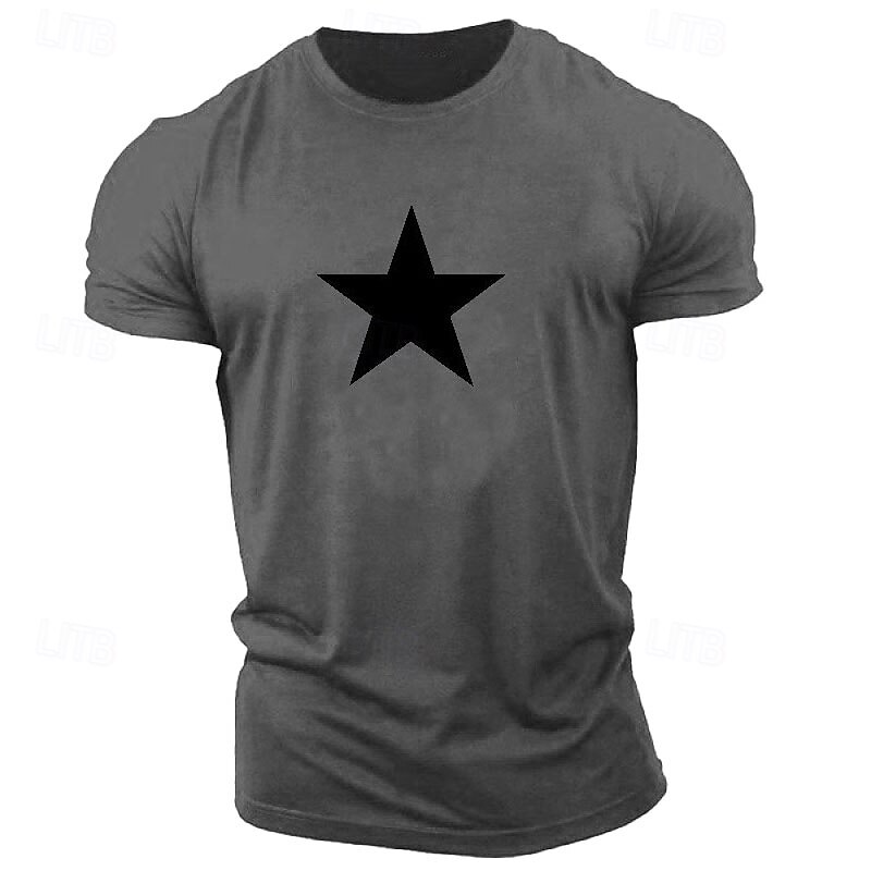 Mens Graphic T-Shirt Short Sleeve with White Star Print in Grey4