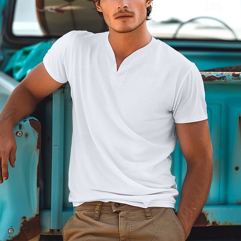 Men's T Shirt Tee Top Short Sleeve V Neck Summer Plain Sports Fashion Lightweight V Neck Vacation Casual Holiday Dark Grey Black White Top Tee for Men
