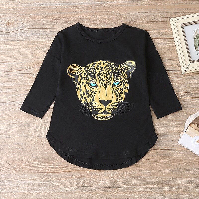 Girls' 3D Animal Leopard T-shirt & Pants T-shirt Set Long Sleeve Spring Fall Sports Fashion Daily Kids 4-12 Years Crew Neck Outdoor Vacation Sports Tailored Fit3