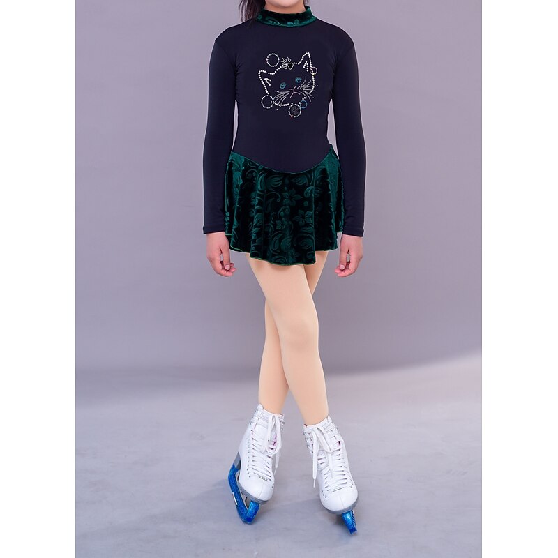 Figure Skating Dress Women's Girls' Ice Skating Dress Green Thumbhole Mesh Spandex Stretchy Training Practice Professional Skating Wear Thermal Warm Classic Crystal / Rhinestone Long Sleeve Ice