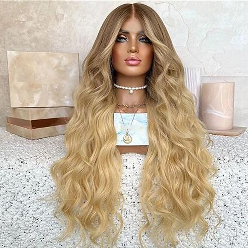 Remy Human Hair 13x4 Lace Front Wig Middle Part Brazilian Hair Wavy Loose Wave Blonde Multi-color Wig 130% 150% Density with Baby Hair Ombre Hair Natural Hairline Glueless For Women Long Human Hair2
