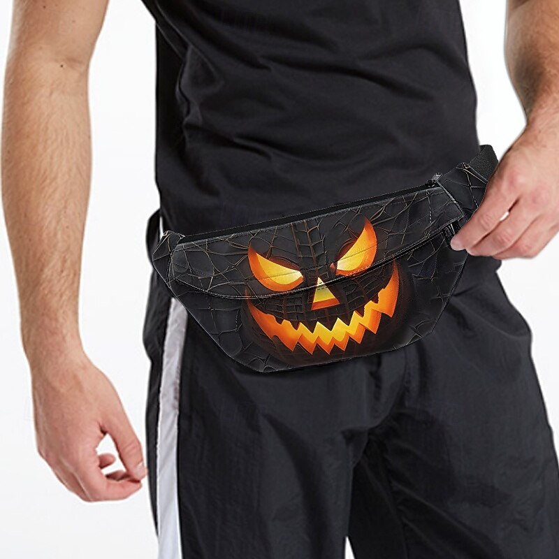 Mne's Spooky Halloween Pumpkin Face Fanny Pack - Ideal for Halloween Parties and Trick-or-Treating3