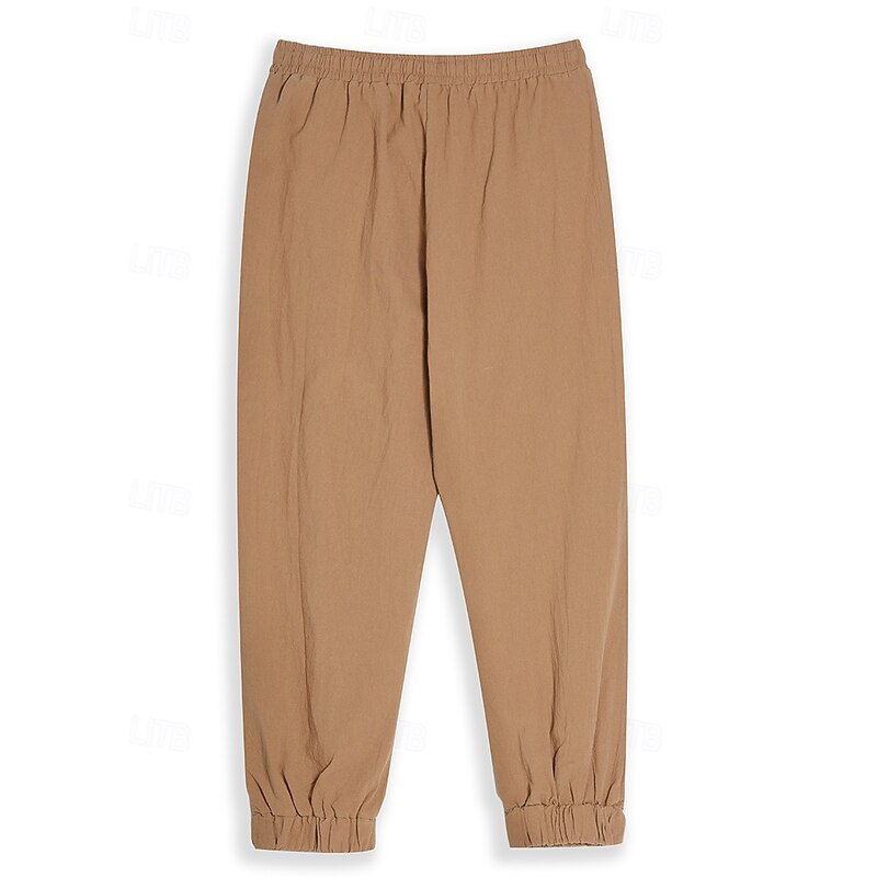 Men's Joggers Linen Pants Trousers Summer Pants Casual Pants Drawstring Pocket Elastic Waist Plain Comfort Breathable Home Daily Holiday Basic Casual Black White Inelastic4