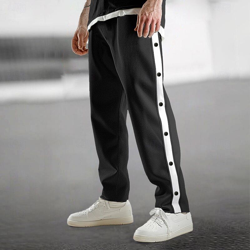 Men's Sweatpants Joggers Tear Away Pants Trousers Straight Leg Sweatpants Drawstring Elastic Waist Side Button Plain Comfort Breathable Full Length Outdoor Daily Going out Fashion Casual Black Blue