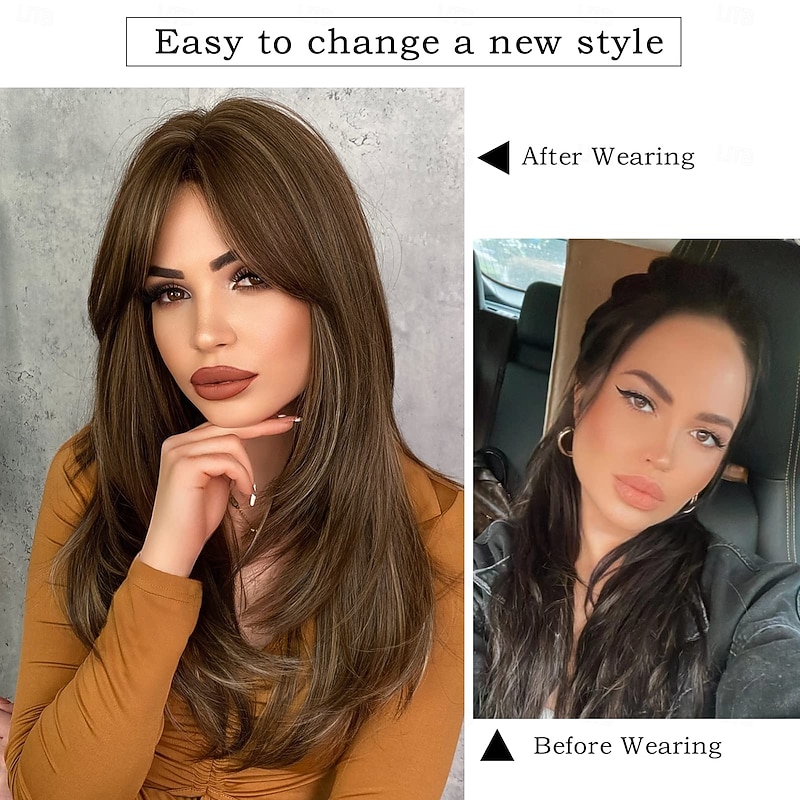 Wig with Bangs Long Wigs for Women,Layered Heat Resistant Synthetic Wigs for Daily Use2