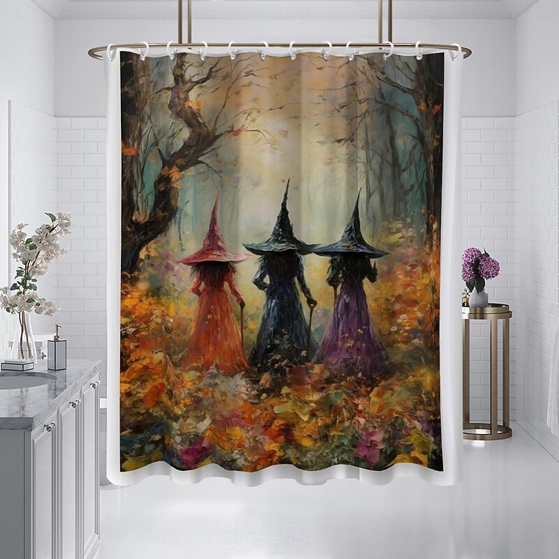 Halloween Flower Witch Shower Curtain Modern Machine Washable Waterproof Polyester Fabric Used for Bathroom Decoration Bathtub with 12 Hooks2