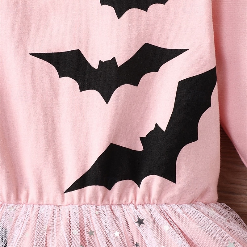 Girls' 3D Bat Dress Long Sleeve Spring Fall Vacation Daily Holiday Princess Beautiful Sweet Little Kids(4-7ys) 4-7 Years Casual Dress A Line Dress Tulle Dress Knee-length Regular Fit4