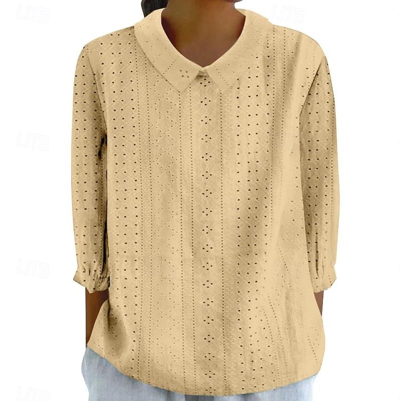 Women's Blouse Stylish Modern Hollow Out 3/4 Length Sleeve Regular Tops Shirt Collar Work Daily Yellow Blue Sky Blue Green Spring Fall
