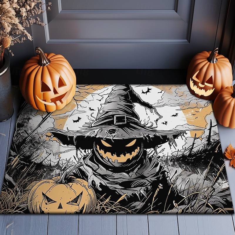 Halloween Decorations Doormat Pumpkin Scarecrow Kitchen Mat Floor Mat Non-Slip Area Rug Oil Proof Rug Indoor Outdoor Mat Bedroom Decor Bathroom Mat Entrance Rug