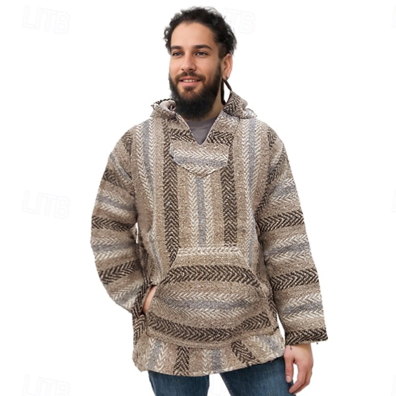Retro Vintage 1970s Mexican Hoodie Sweatshirt Poncho Hippie Striped Fancy Dress Men's Halloween Carnival Casual Daily Bachelorette Party Adults' Hoodie Fall & Winter