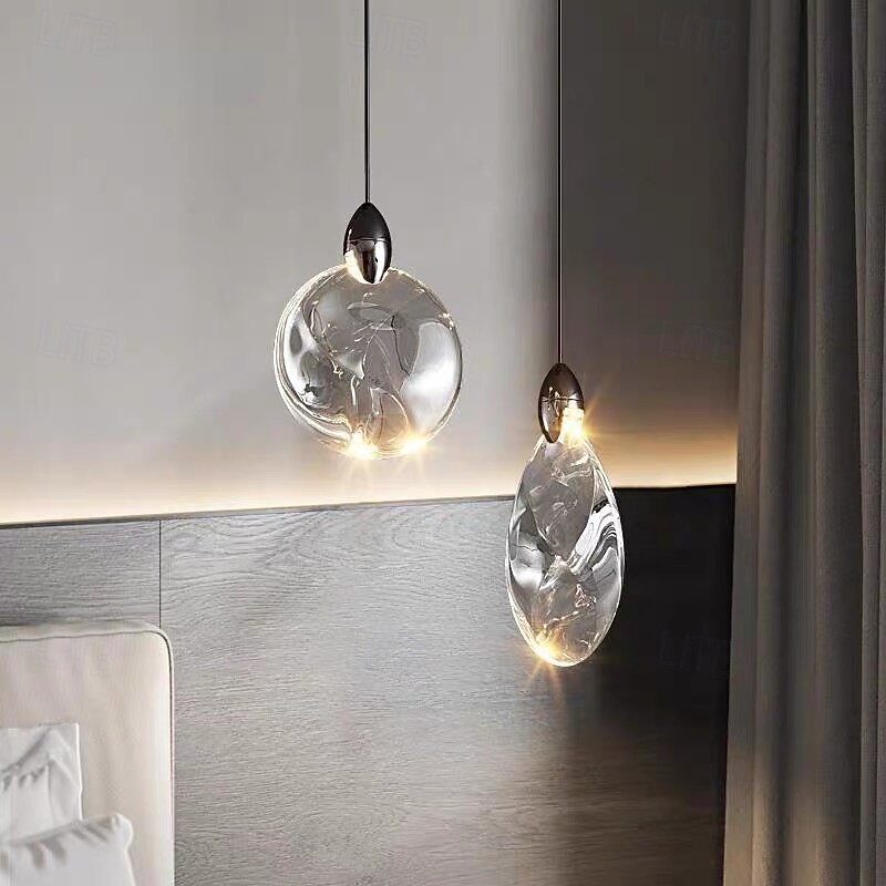 LED Pendant Light Warm White 20cm 2-Light Industrial Clear Glass Crystal Modern Kitchen LOFT Hanging Light Vintage Chandelier for Kitchen Island 110-240V