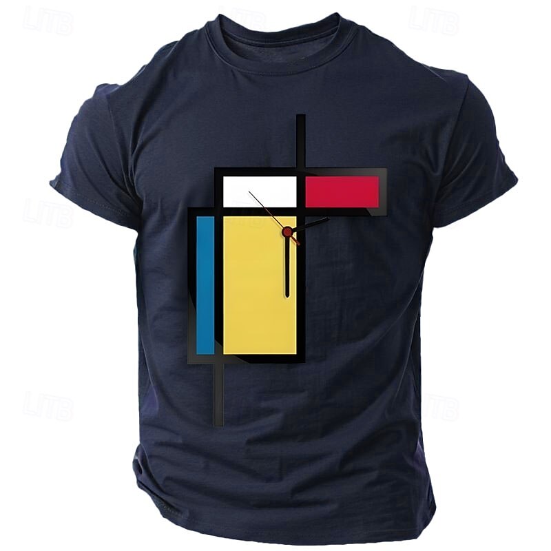 Men's Geometric Funny T Shirt Short Sleeve T shirt 3D Print Crew Neck Shirt Retro Vintage Casual Street Style Sports Outdoor Holiday Going out White Blue Green Spring & Summer Clothing Apparel S M L3