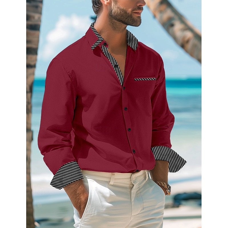 Men's Shirt Dress Shirt Button Up Shirt Casual Shirt White Red Gray Long Sleeve Plain Collar Daily Vacation Clothing Apparel Cotton Cotton Blend Fashion Smart Casual4