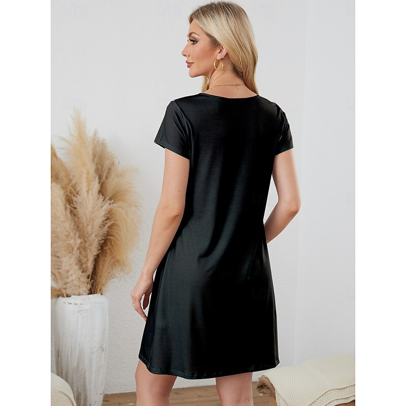 Women's Pajamas Simple Cat Home Short Sleeve Crew Neck Black White Red Purple Summer Spring Fall2