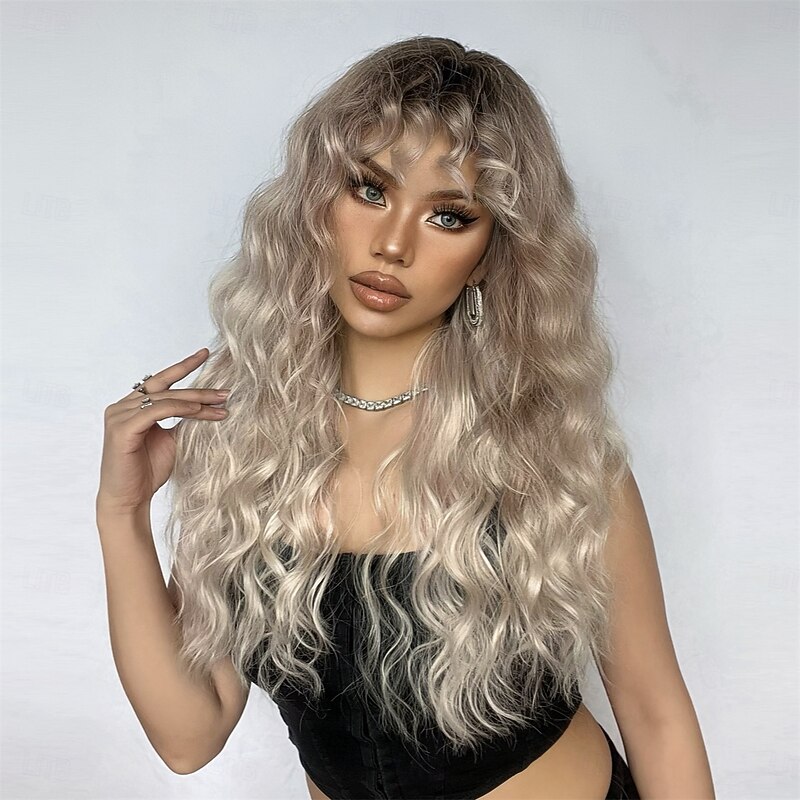 Synthetic Wig Wavy Bouncy Curl Middle Part Wig 26 inch Light golden Synthetic Hair Women's Middle Part Cool Adorable Blonde3