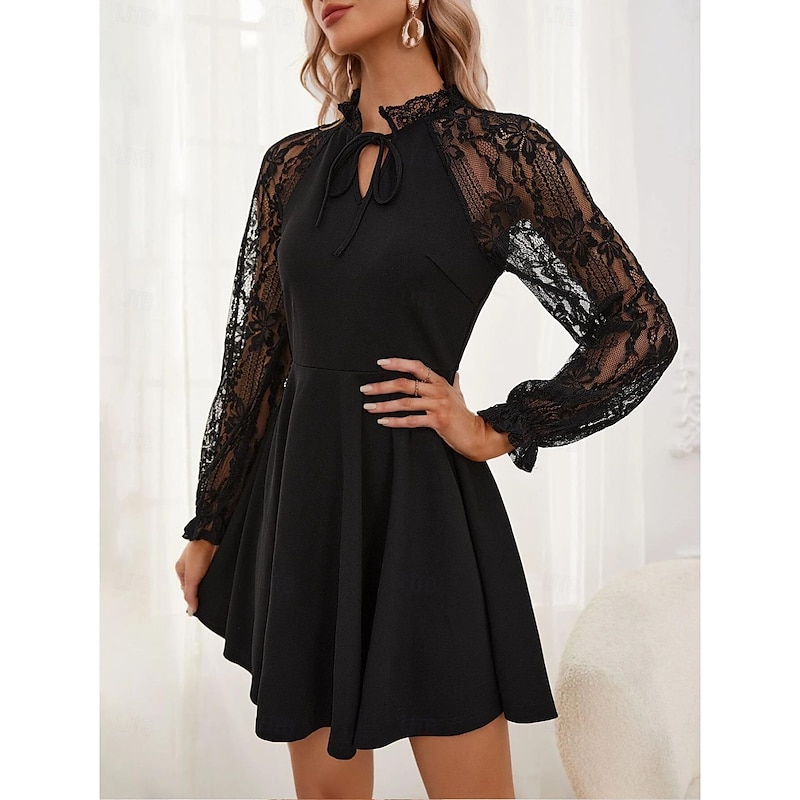 Women's Mini Dress Black Dress Cocktail Dress Blazer Dress Formal Dress Elegant Party Gothic Daily Holiday Regular Fit Plain Long Sleeve V Neck Black Spring Fall3
