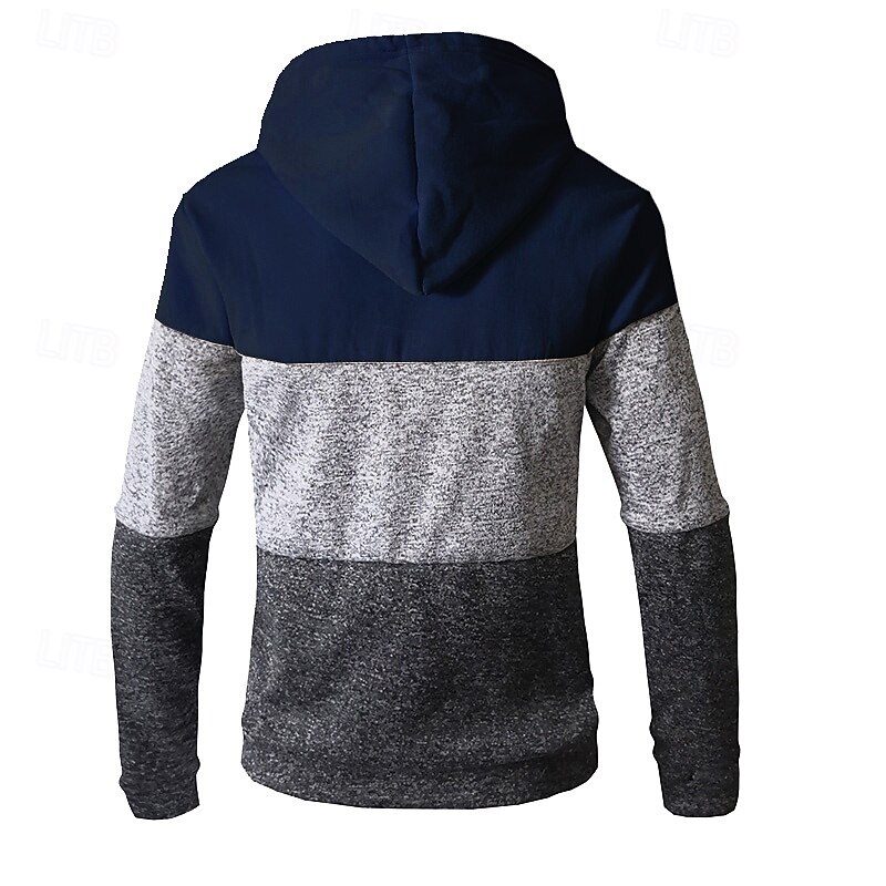 Men's Full Zip Hoodie Zip Up Hoodie Black Wine Navy Blue Camel Hooded Color Block Zip Up Patchwork Sports & Outdoor Daily Holiday Polyester Streetwear Basic Casual Spring &  Fall Clothing Apparel2