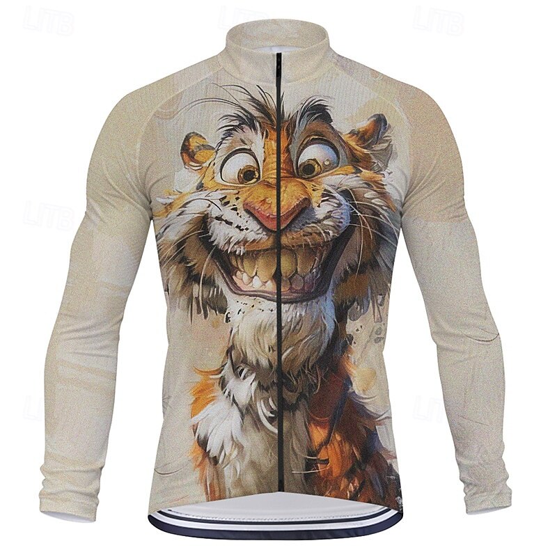 Men's Cycling Jersey Cartoon Tiger Long Sleeve Bike Tee Tshirt Top with 3 Rear Pockets Mountain Bike MTB Road Bike Cycling Quick Dry Front Zipper Wicking Sports Blue Purple Green Clothing Apparel3