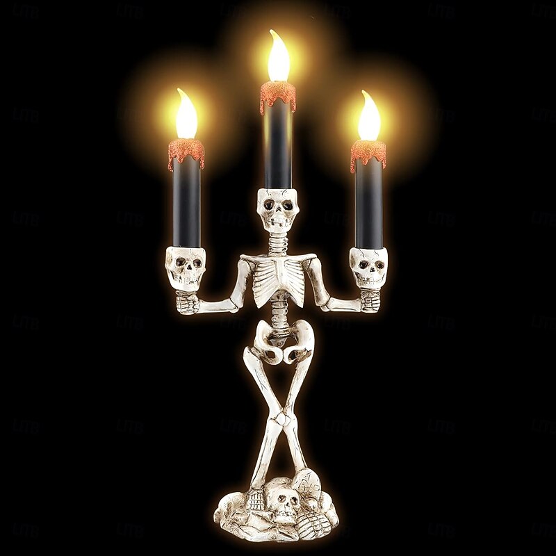 Halloween Decorations Skeleton Candlestick Ghost Festival Horror Decorative Props LED Electronic Candle Lantern Skull Home Ornaments2