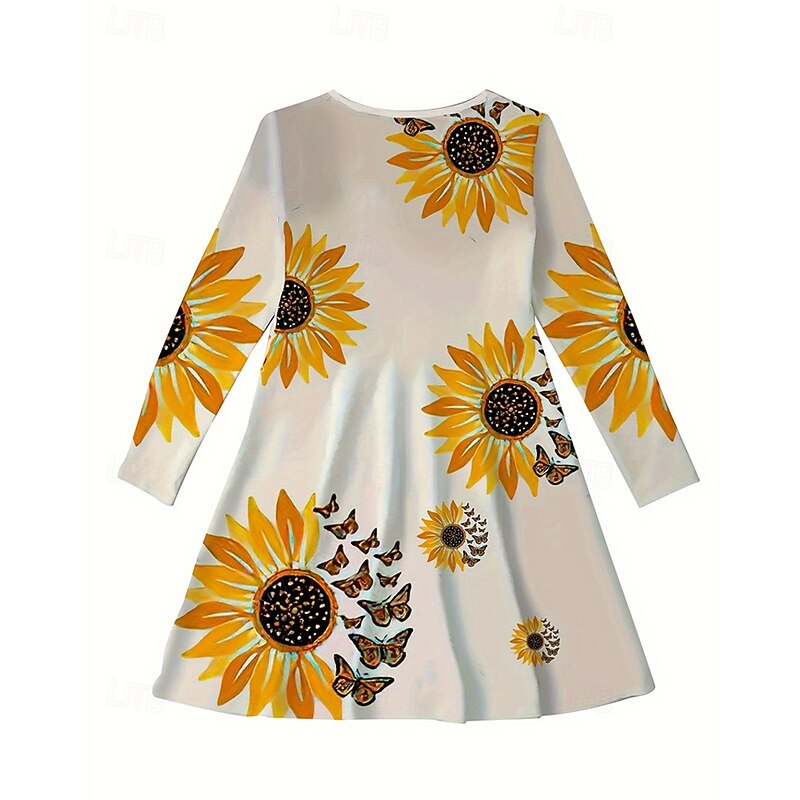 Easter Girls' 3D Graphic Sunflower Dress Long Sleeve Summer Spring Vacation Daily Holiday Princess Beautiful Sweet Kids 4-12 Years Casual Dress A Line Dress Knee-length Regular Fit2