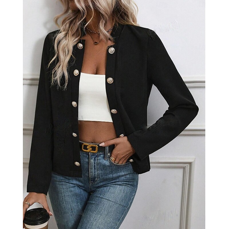 Women's Fashion Streetwear Blazer Sweatpants Long Sleeve Shirt Collar Plain Work WorkWear Black White Navy Blue Fall Regular Fit4