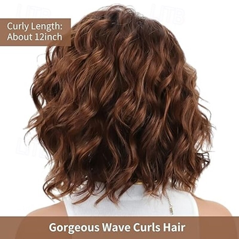 Layered Short Wavy Bob Wig Curly Wigs for Women Side Part  Heat Synthetic Wig2