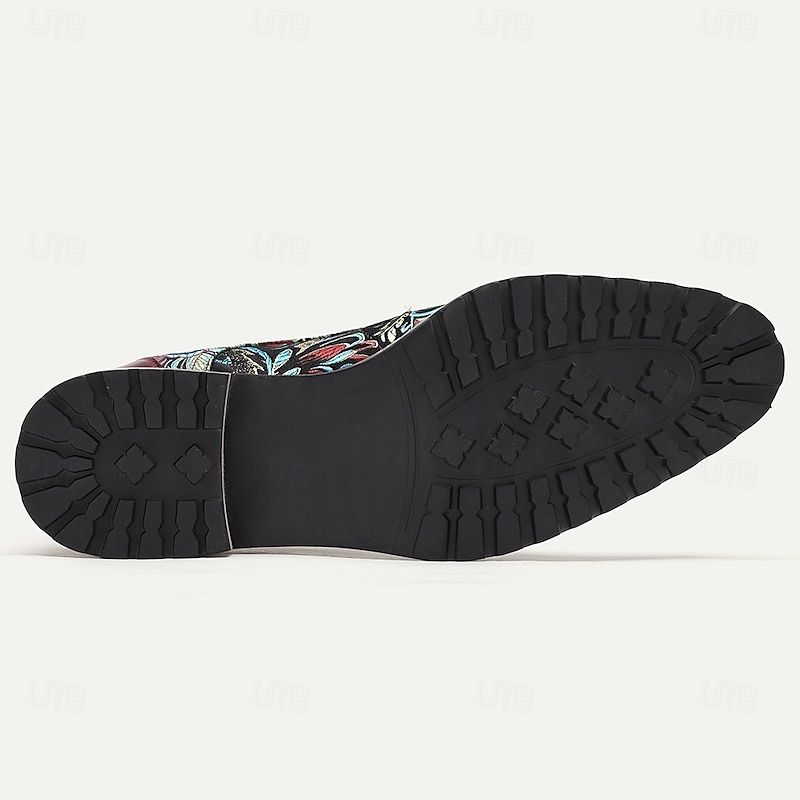 Men's Premium Leather Floral Oxford Boots – Vintage Paisley Design, Bohemian Lace-Up Ankle Boots, Perfect for Casual Outings & Formal Occasions 7