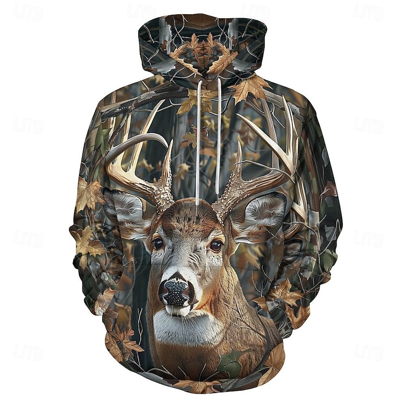 Men's Wildlife Hoodie Hoodies Sweatshirt Fashion Daily Long Sleeve Hooded Vacation Streetwear Light Brown Brown 5 Printing Winter Spring &  Fall Designer