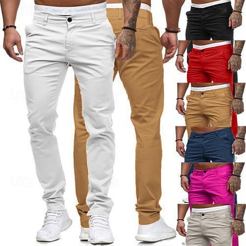 Men's Trousers Chinos Slacks Jogger Pants Straight Leg Geometry Soft Breathable Ankle-Length Home Daily Stylish Classic Style Slim Black White Mid Waist Micro-elastic