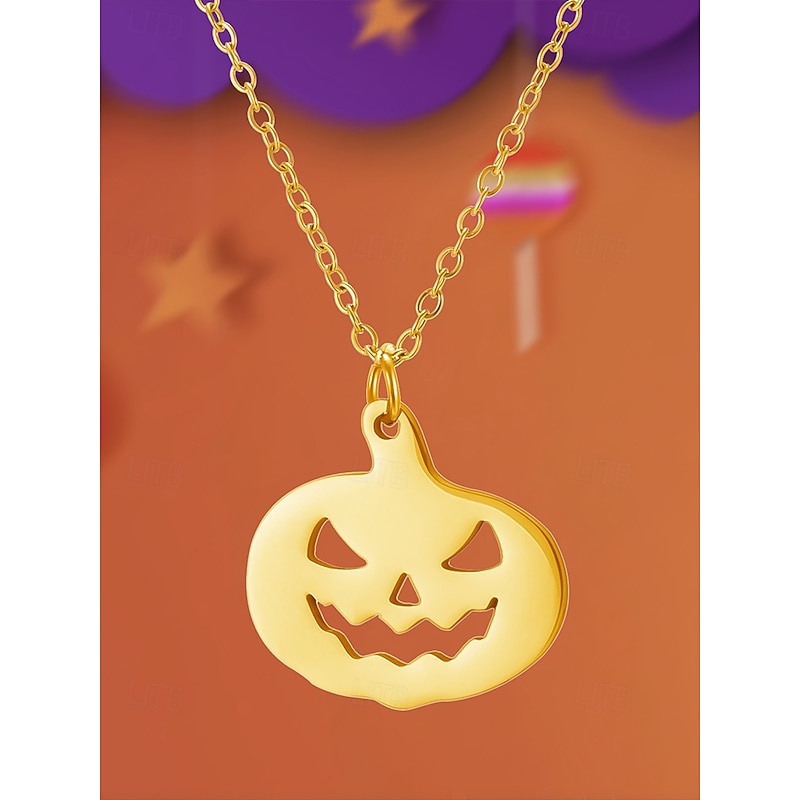 Halloween-Themed Stainless Steel Pendant Necklaces for Women, Featuring Pumpkin and Ghost Charms, Perfect for Costume Parties and Festive Occasions2