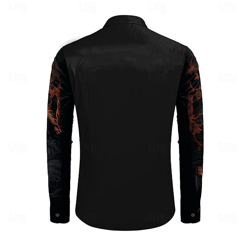 Halloween Men's Halloween Costumes Button Up Shirt Long Sleeve Horror Party Evening Wear Fall Winter Spring & Summer Shirt Collar 3D Print Black2