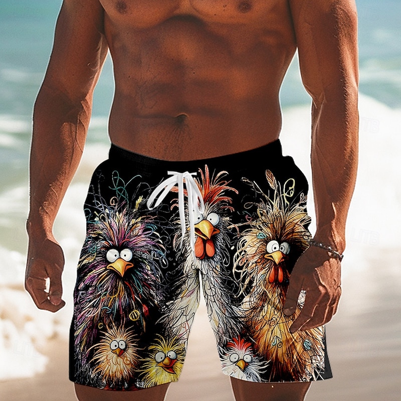 Men's Animal Chick Board Shorts Swimming Trunks Shorts Mid Waist Fashion Streetwear Designer Casual Daily Holiday Drawstring Pocket Elastic Waist Designer Clothing Apparel2