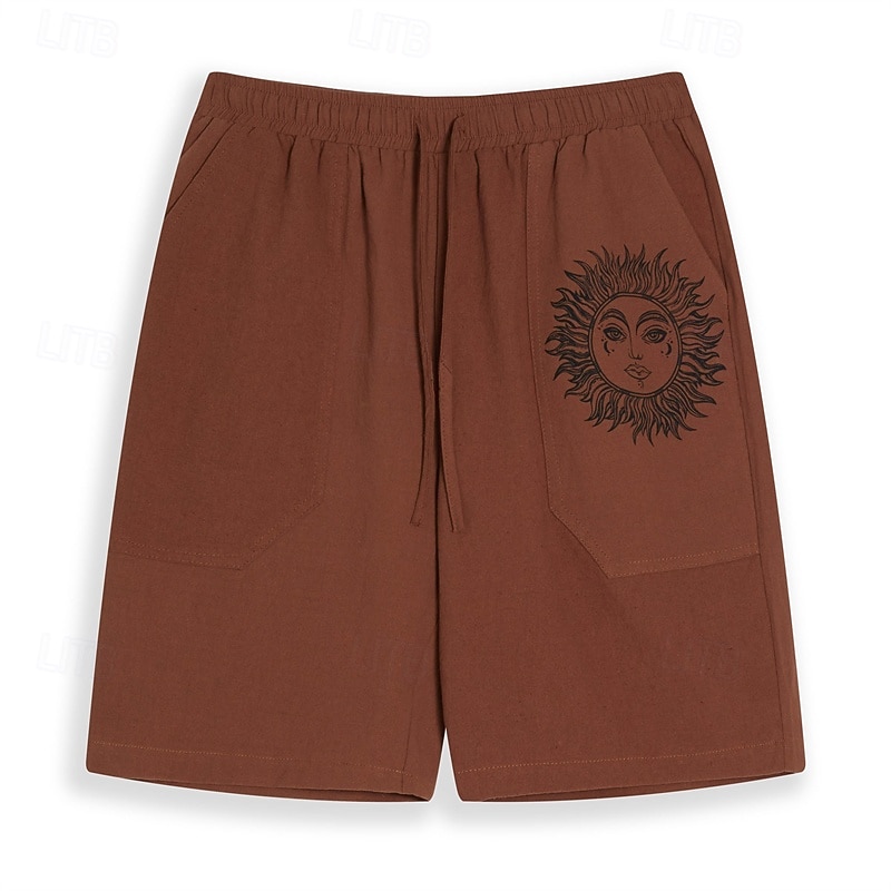 Men's Shorts Linen Shorts Summer Shorts Baggy Shorts Elastic Waist Print Straight Leg Sun Graphic Prints Comfort Breathable Knee Length Sports Outdoor Daily Fashion Big and Tall White Blue4