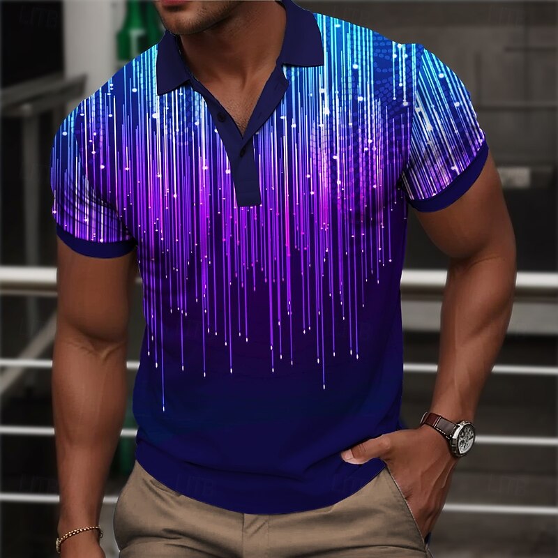 Men's Graphic Golf Shirt Short Sleeve Polo Shirts Collared Shirts Casual Vacation Wear Rave Wear Party Outfits Buttons 3D Print Summer Blue