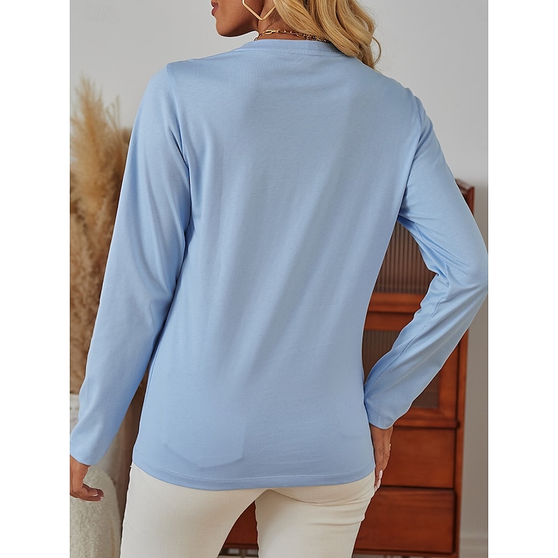 Women's 100% Cotton T shirt Solid Color Tee Daily Weekend Casual Long Sleeve Black Fall Winter Prefall2