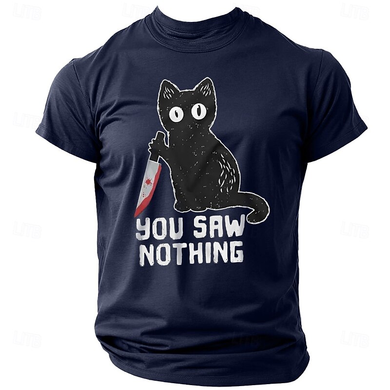 Men's Cat Halloween Letter Printed T Shirt Tee Top 100% Cotton Short Sleeve Graphic Shirt Black Wine Dark Blue Comfortable Tee Street Sports Outdoor Fashion Designer Clothing