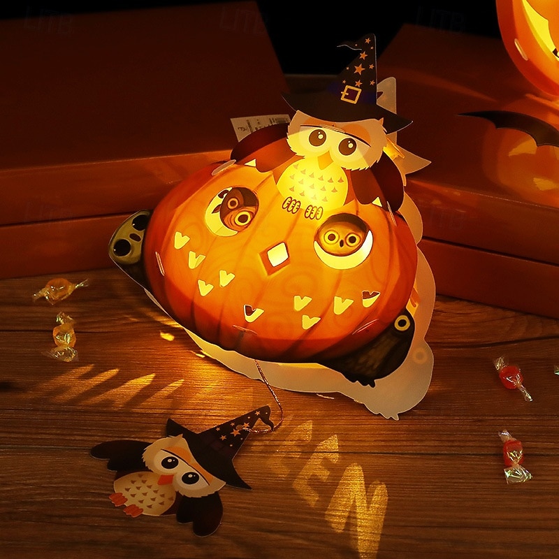 Halloween Pumpkin Lantern Decor - DIY Glowing Night Light, Handcrafted Props, Kids' Handheld Lantern for Costume Play, Festive Atmosphere Setup3