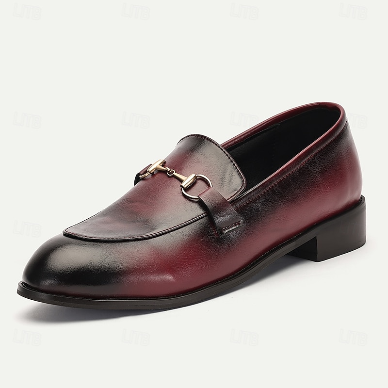 Men's Burgundy Gradient Leather Loafers with Metal Bit Detail - Elegant and Comfortable Formal Shoes for Business and Special Occasions2
