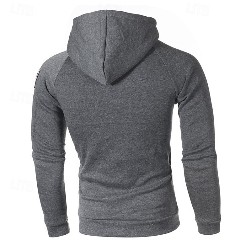 Men's Hoodie Polar Fleece Quarter Zip Hoodie Black Red Light Grey Dark Gray Hooded National Flag Pocket Sports & Outdoor Daily Holiday Streetwear Basic Casual Fall & Winter Clothing Apparel Hoodies 6