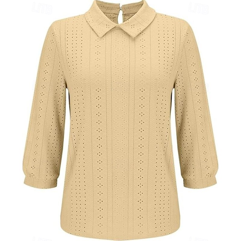 Women's Blouse Stylish Modern Hollow Out 3/4 Length Sleeve Regular Tops Shirt Collar Work Daily Yellow Blue Sky Blue Green Spring Fall2