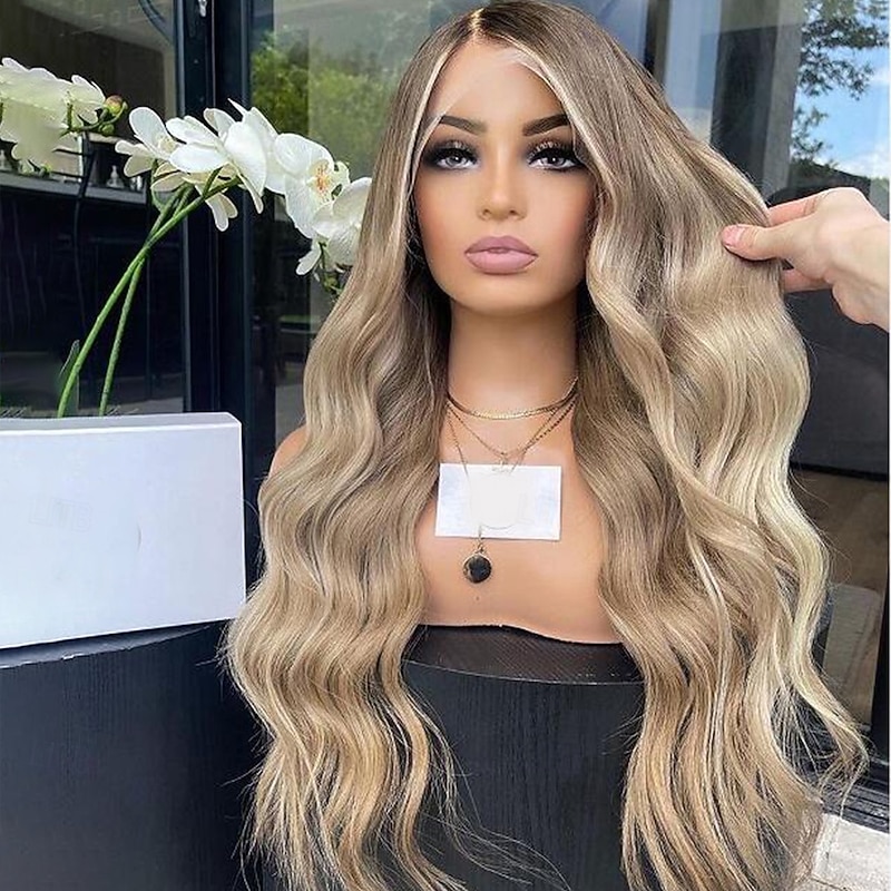 Remy Human Hair 13x4 Lace Front Wig Free Part Brazilian Hair Wavy Multi-color Wig 130% 150% Density Ombre Hair Highlighted / Balayage Hair For Women Long Human Hair Lace Wig