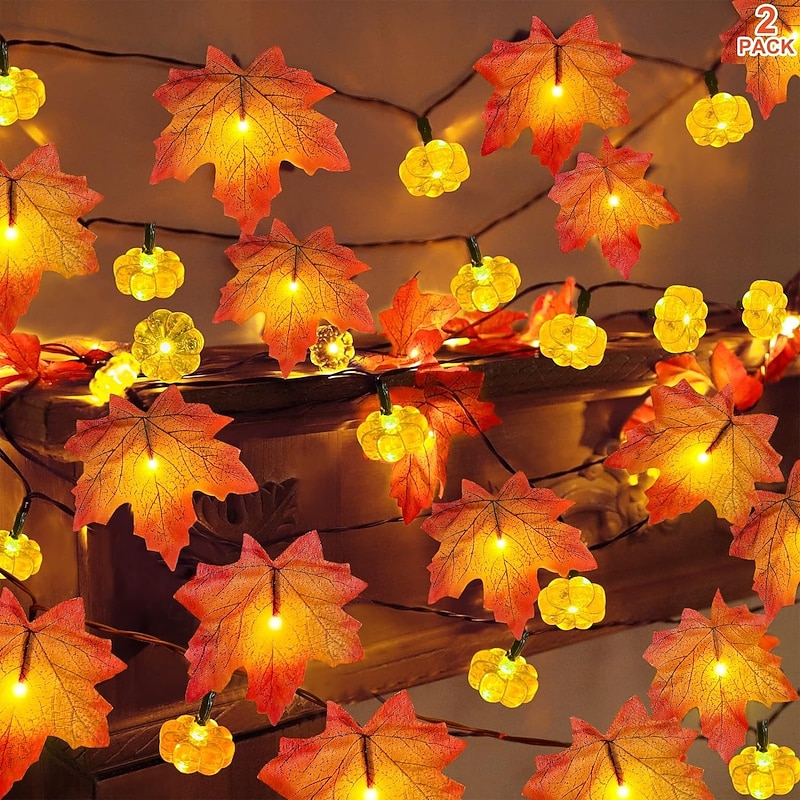 Elegant Wedding Party Reception Maple Leaf Pumpkin String Lights – 10/20/40LED USB Battery Powered Fall Garland for Autumn Home Decor 1.5/3/6M for Halloween3