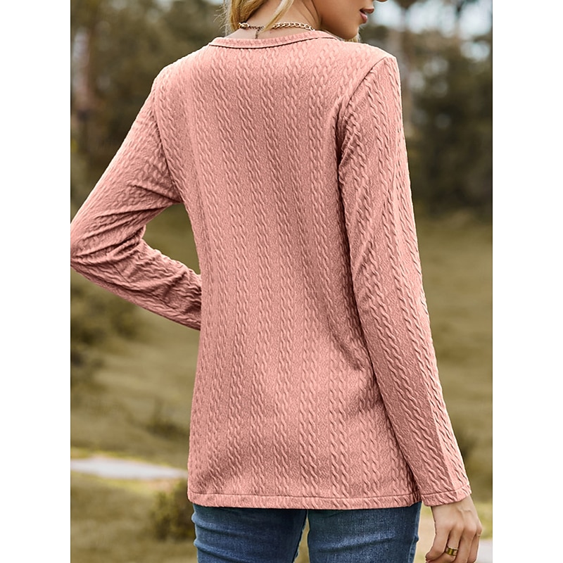 Women's Going Out Tops Stylish Basic Solid Color Buttons Asymmetrical Long Sleeve Regular Tops Crew Neck Daily Dusty Rose Spring Fall Winter4